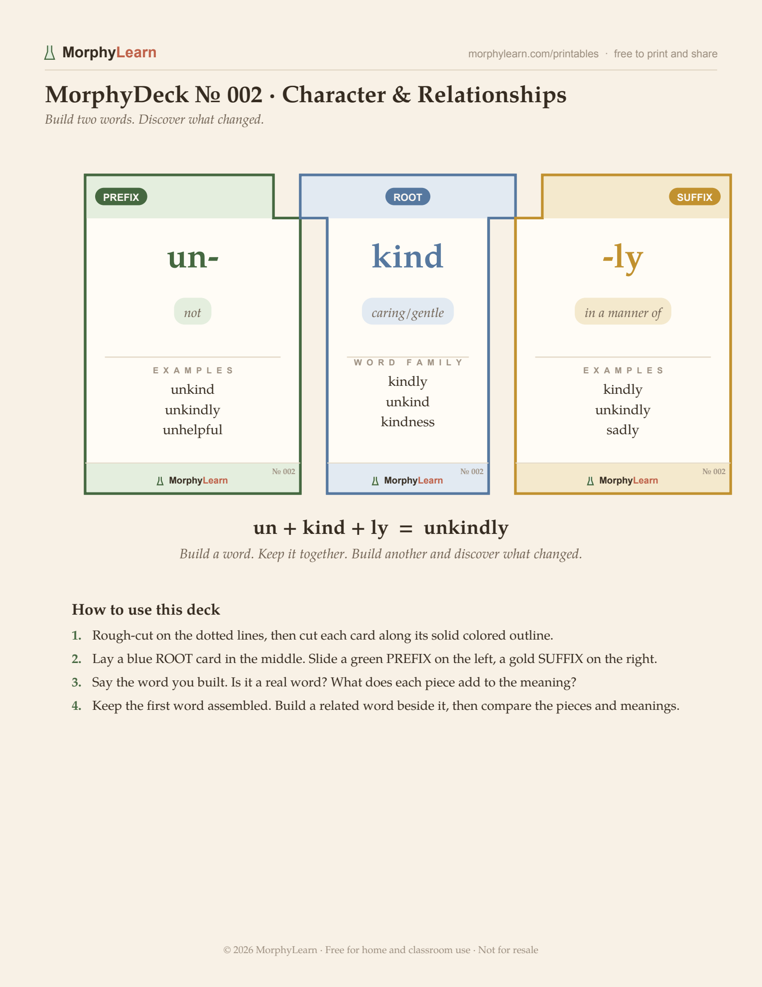 MorphyDeck 002 PDF, page 1 of 9: cover and how-to-use instructions
